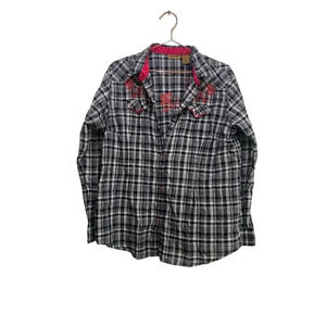Wrangler Black & White Plaid Embroidery pearl snap Western Shirt Size XL